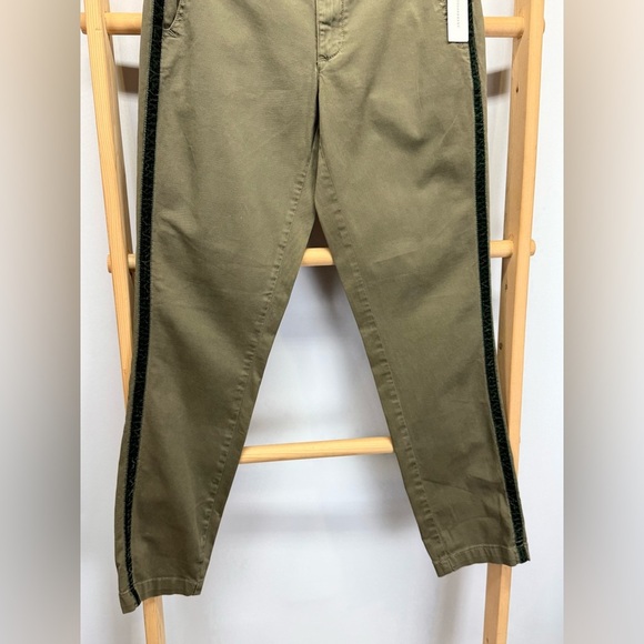 ANTHROPOLOGIE Olive Green w Black velvet stripe straight leg chinos size 28 - Picture 5 of 14